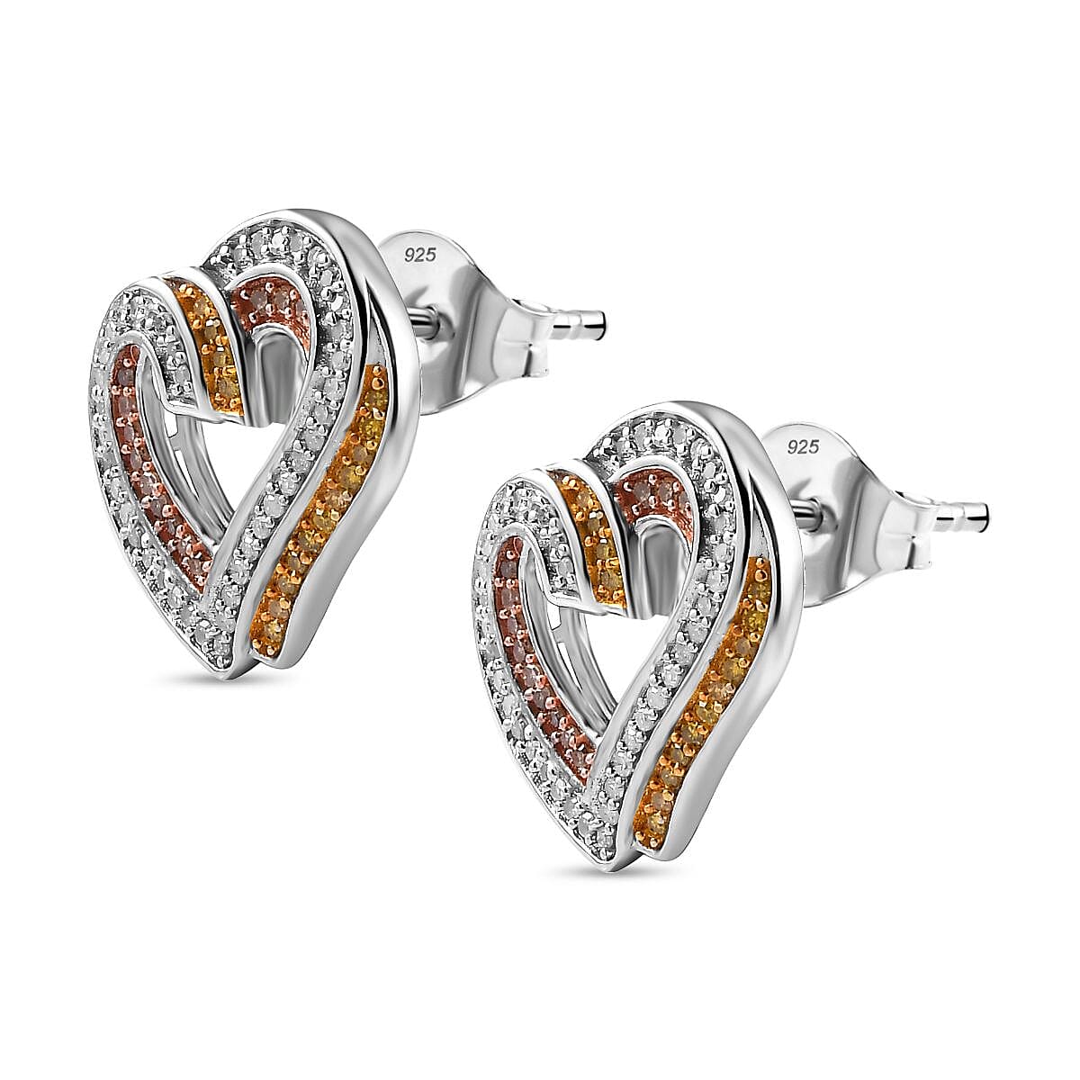 GP Amore Collection - Yellow &amp; Champagne Diamond Heart Earrings  18K Yellow, Rose Gold Vermeil &amp; Platinum Plated Sterling Silver 0.58 Ct 7746685 3