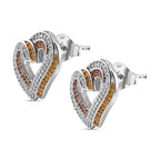 GP Amore Collection - Yellow & Champagne Diamond Heart Earrings  18K Yellow, Rose Gold Vermeil & Platinum Plated Sterling Silver 0.58 Ct