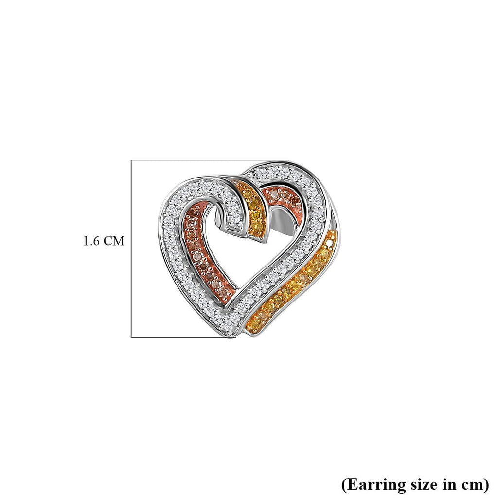GP Amore Collection - Yellow & Champagne Diamond Heart Earrings  18K Yellow, Rose Gold Vermeil & Platinum Plated Sterling Silver 0.58 Ct