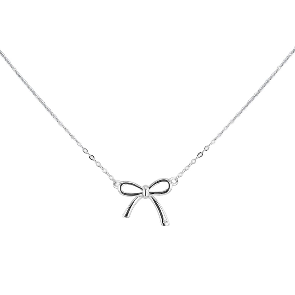Diamond Bow Necklace (Size - 18) Sterling Silver