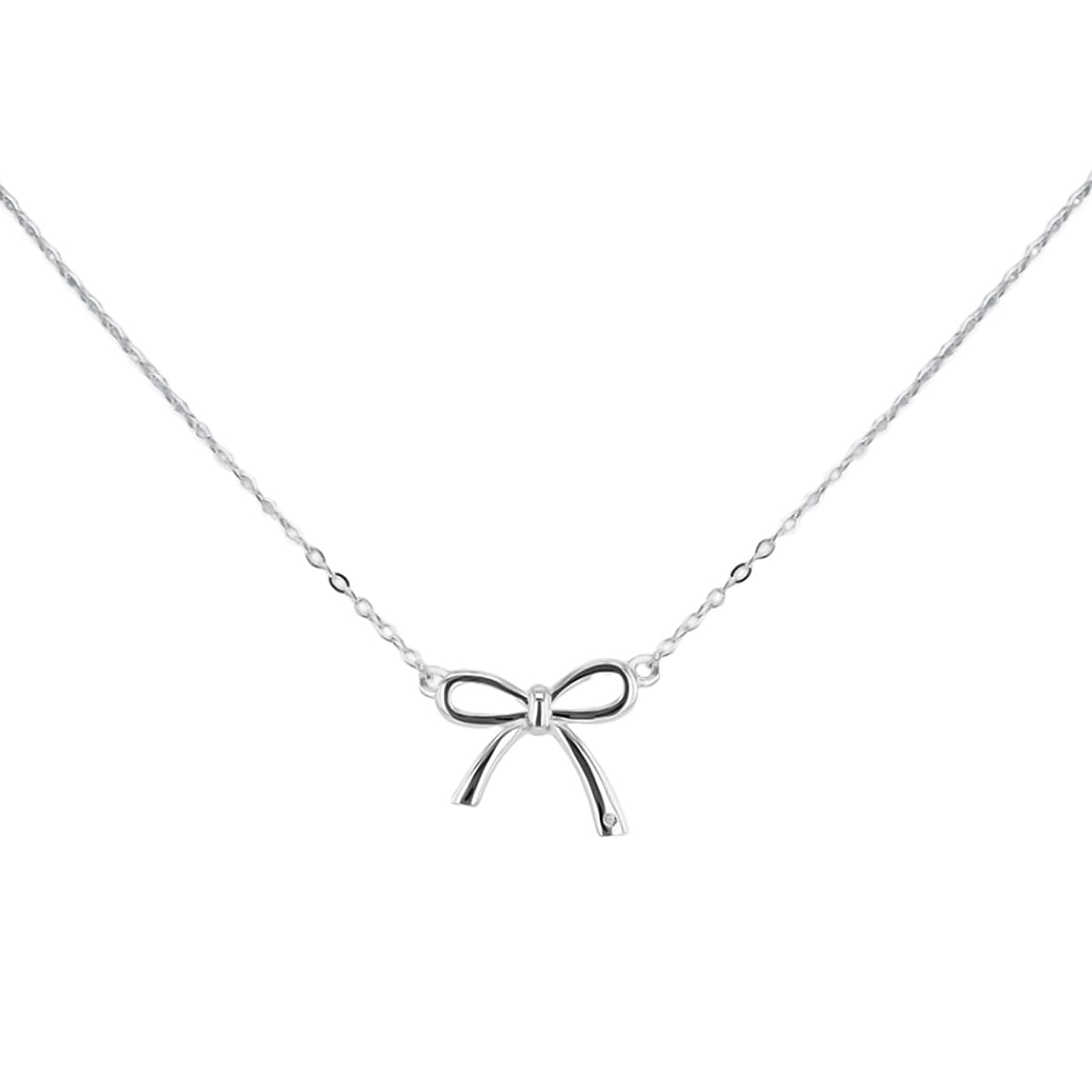 Diamond Bow Necklace (Size - 18) Sterling Silver 7694234 1