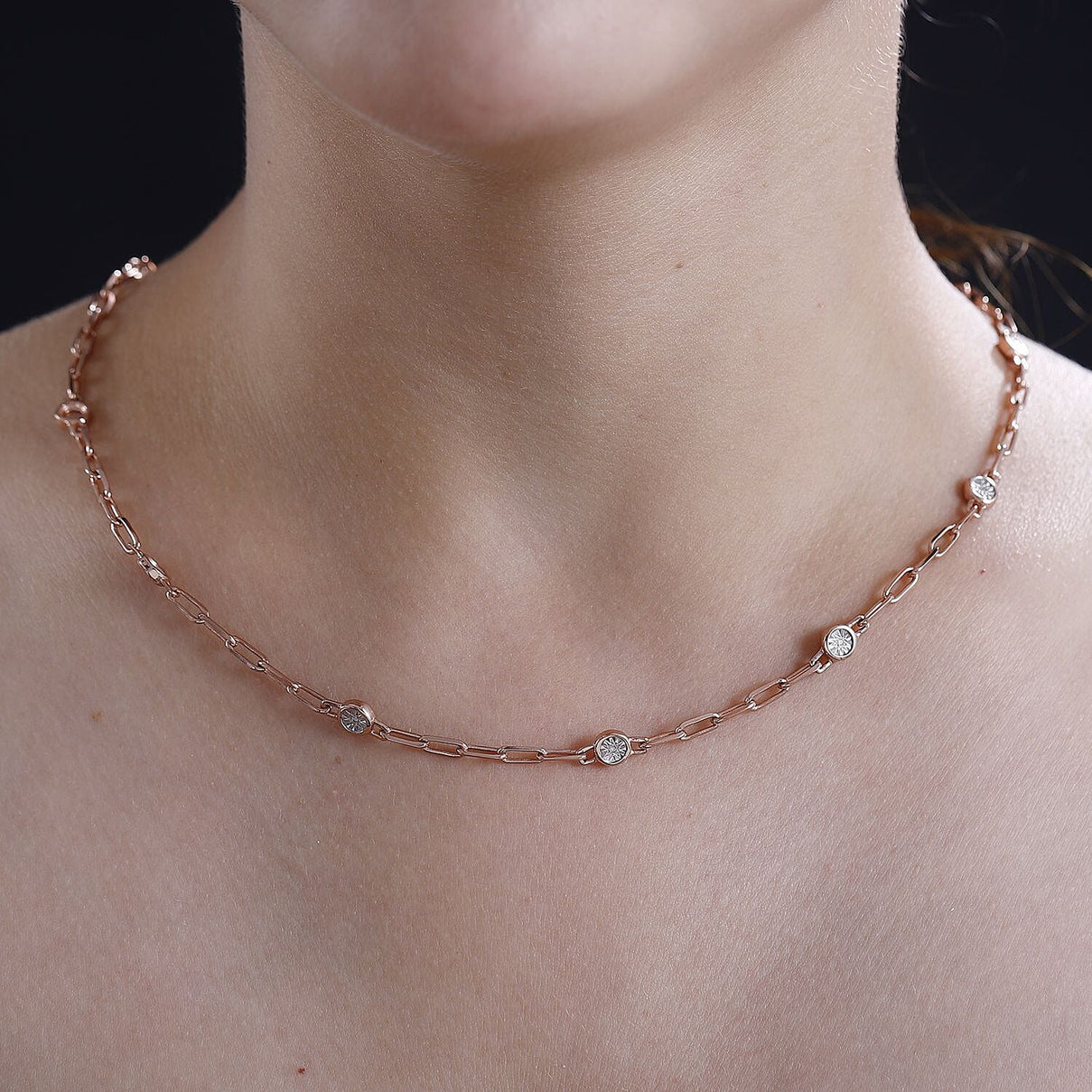 Designer Inspired- Diamond Station Necklace With Lobaster Clasp in Rose Gold Plating (Size - 18) 7811814 2