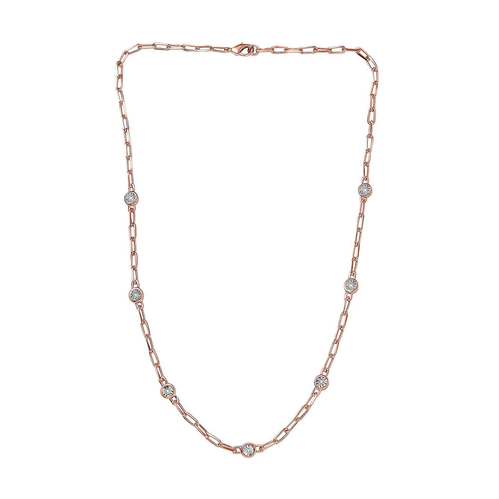 Designer Inspired- Diamond Station Necklace With Lobaster Clasp in Rose Gold Plating (Size - 18)