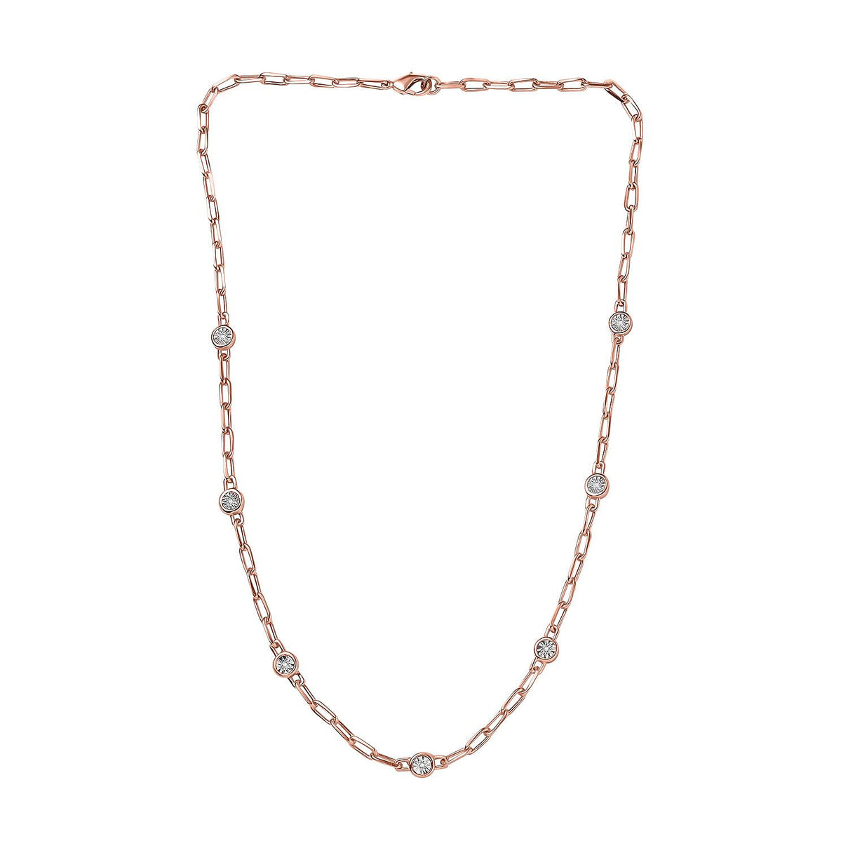 Designer Inspired- Diamond Station Necklace With Lobaster Clasp in Rose Gold Plating (Size - 18) 7811814 4