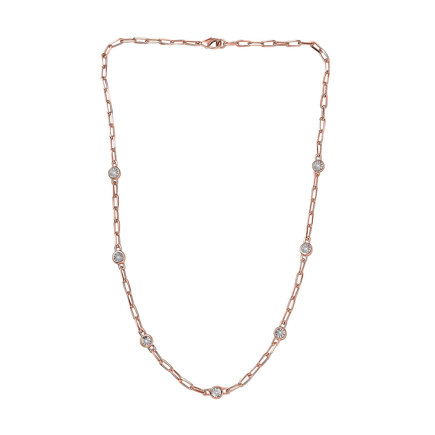 Designer Inspired- Diamond Station Necklace With Lobaster Clasp in Rose Gold Plating (Size - 18) 7811814 4