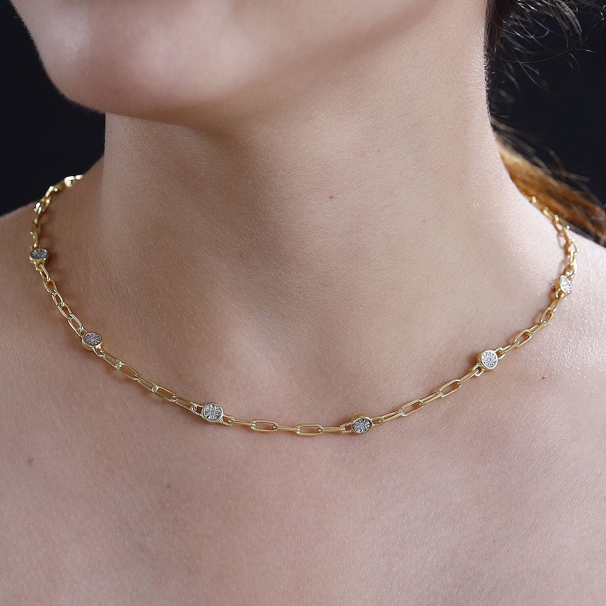 Designer Inspired- Diamond Station Necklace With Lobaster Clasp  (Size - 18) 7811815 3