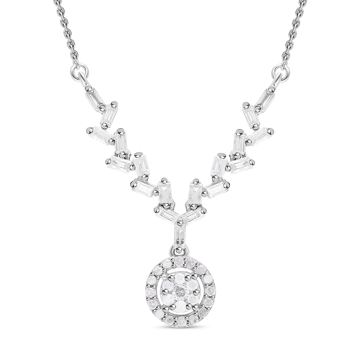 Diamond Necklace (Size - 18-20) in Platinum Overlay Sterling Silver 0.50 Ct. 7559760 0