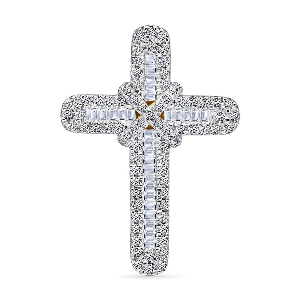 White Diamond Cross Pendant in Yellow Gold Sterling Silver 0.53 Ct.