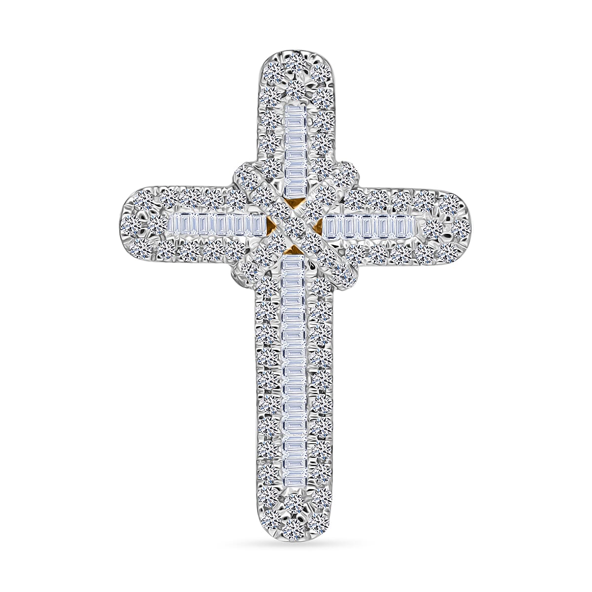 White Diamond Cross Pendant in Yellow Gold Sterling Silver 7993974 0