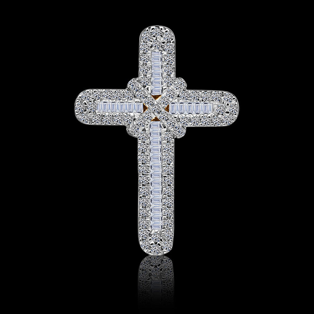 White Diamond Cross Pendant in Yellow Gold Sterling Silver 0.53 Ct.