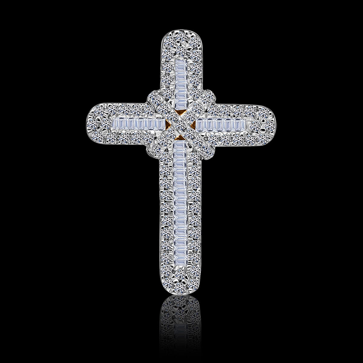 White Diamond Cross Pendant in Yellow Gold Sterling Silver 7993974 2