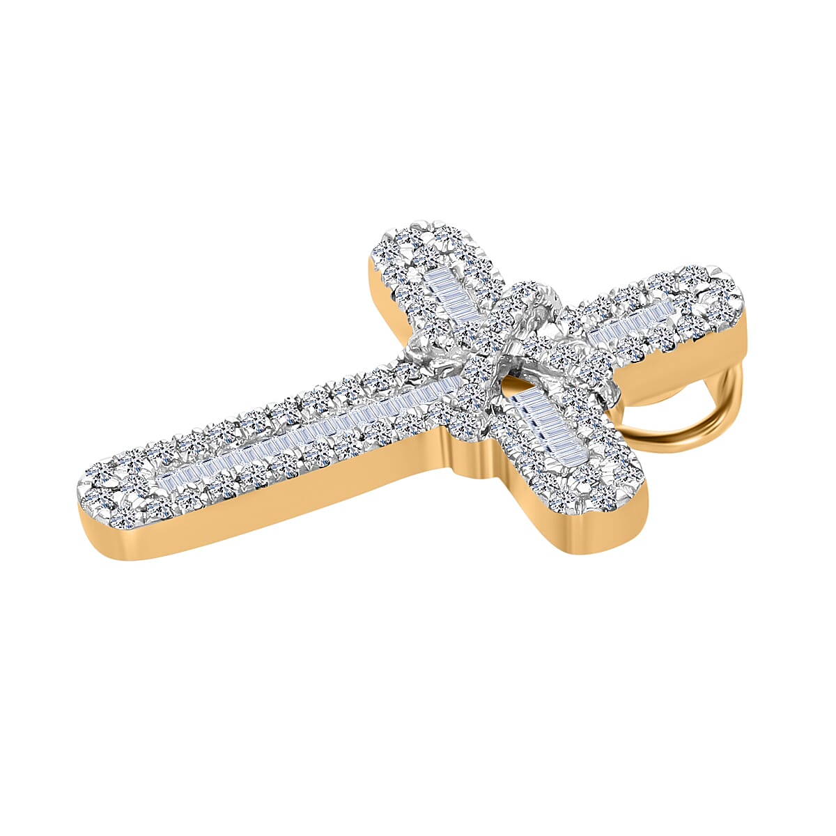 White Diamond Cross Pendant in Yellow Gold Sterling Silver 7993974 3