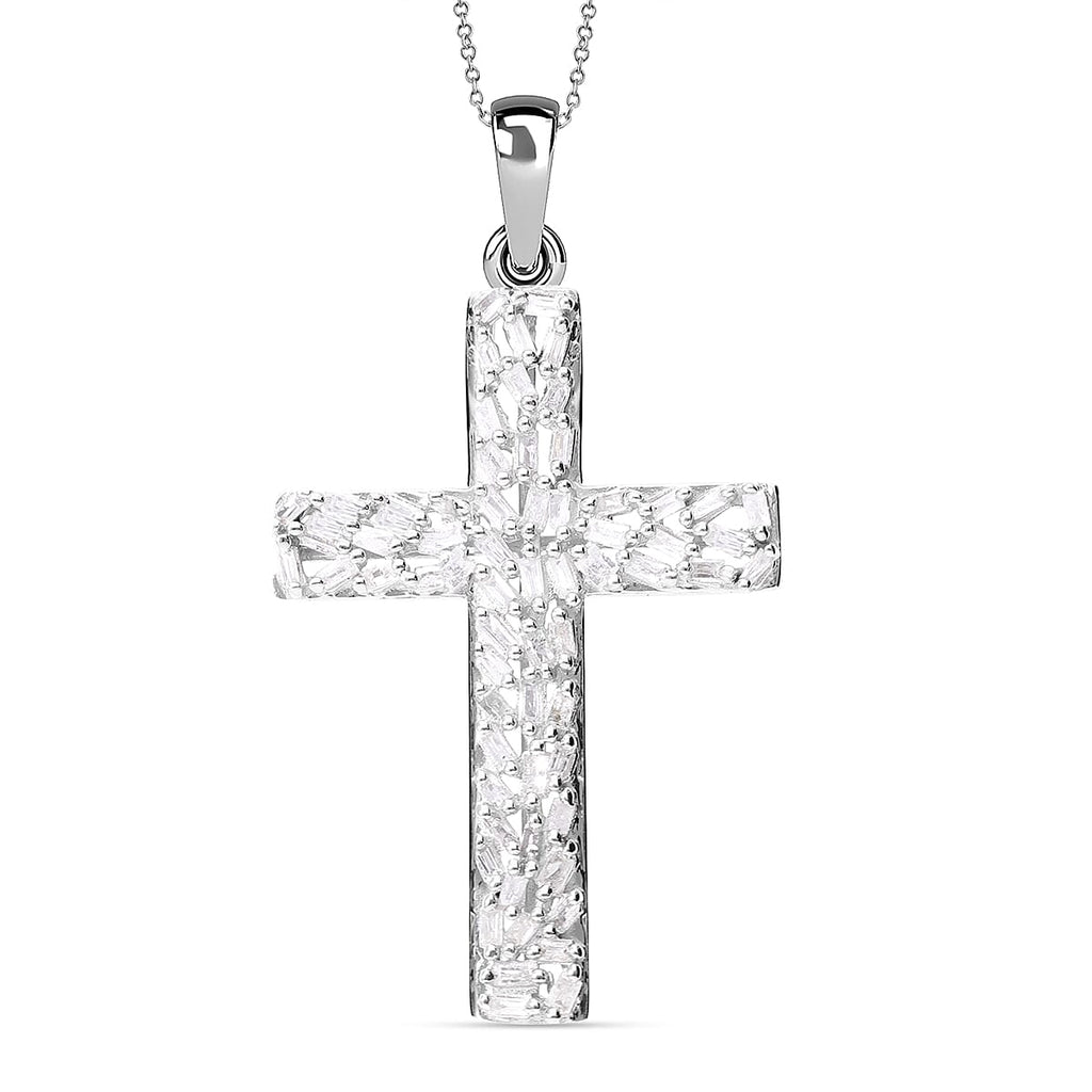 Diamond Cross Pendant in Platinum Overlay Sterling Silver 0.39 Ct