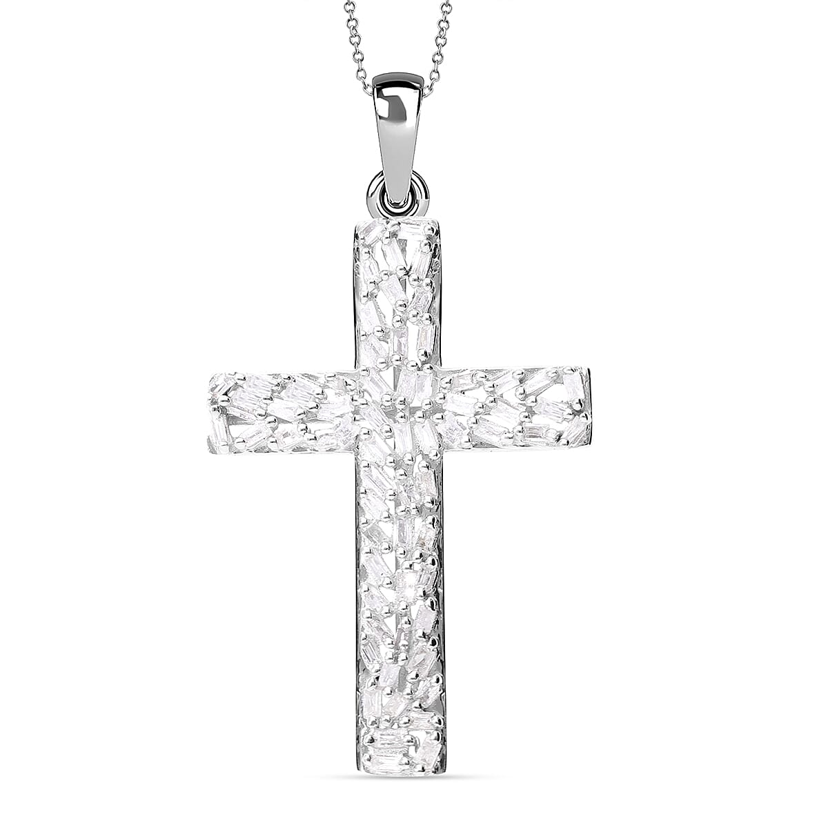 White Diamond Cross Pendant in Platinum Overlay Sterling Silver 0.38 ct 0.384 Ct. 7620489 0