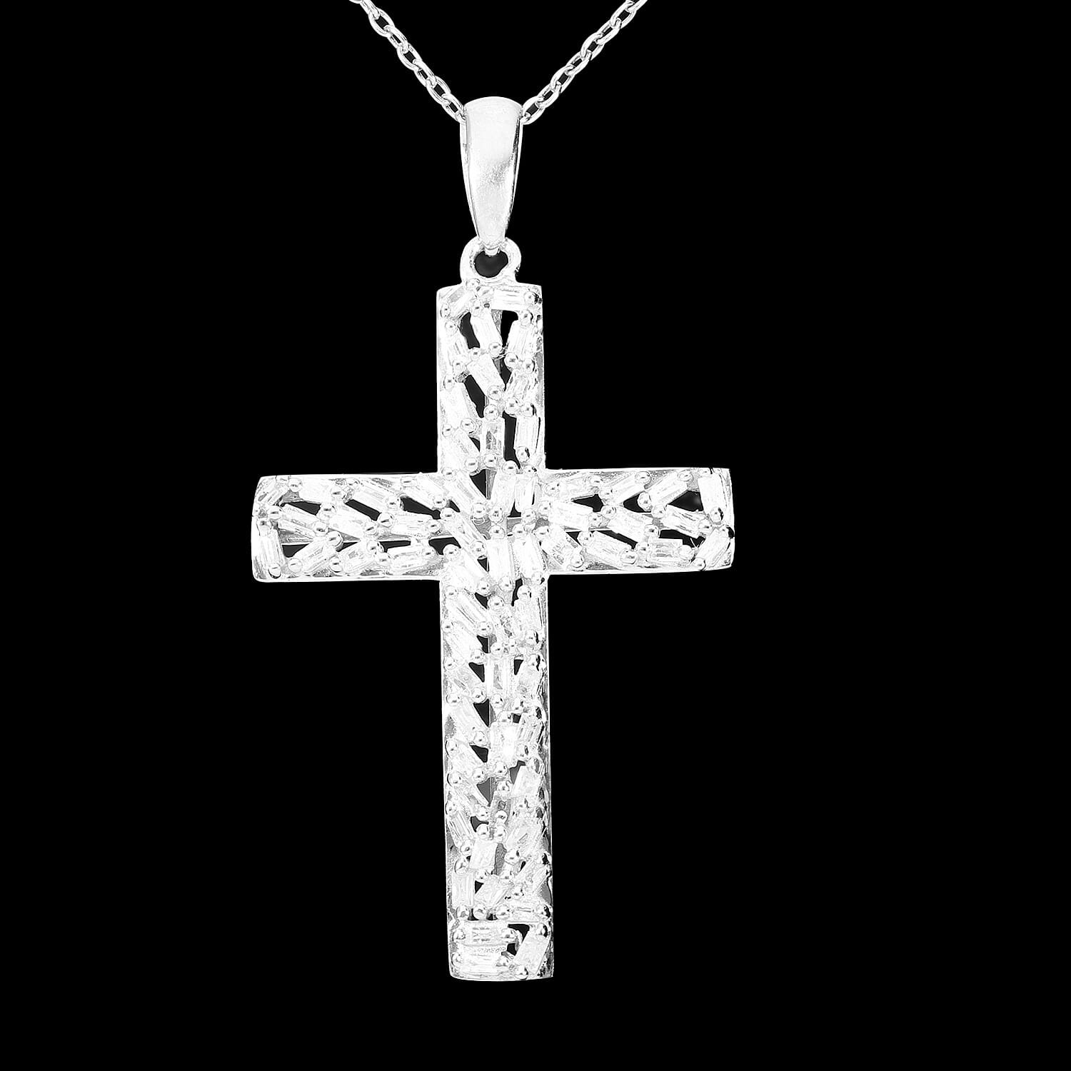 White Diamond Cross Pendant in Platinum Overlay Sterling Silver 0.38 ct 0.384 Ct. 7620489 2