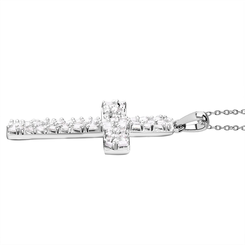 Diamond Cross Pendant in Platinum Overlay Sterling Silver 0.39 Ct