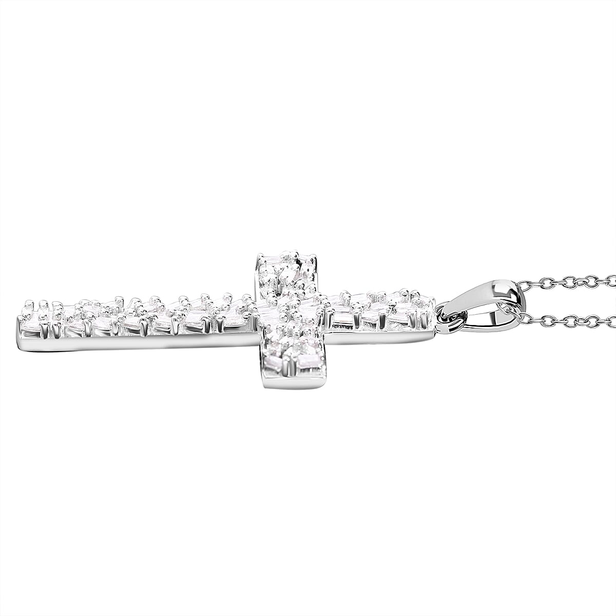 White Diamond Cross Pendant in Platinum Overlay Sterling Silver 0.38 ct 0.384 Ct. 7620489 5