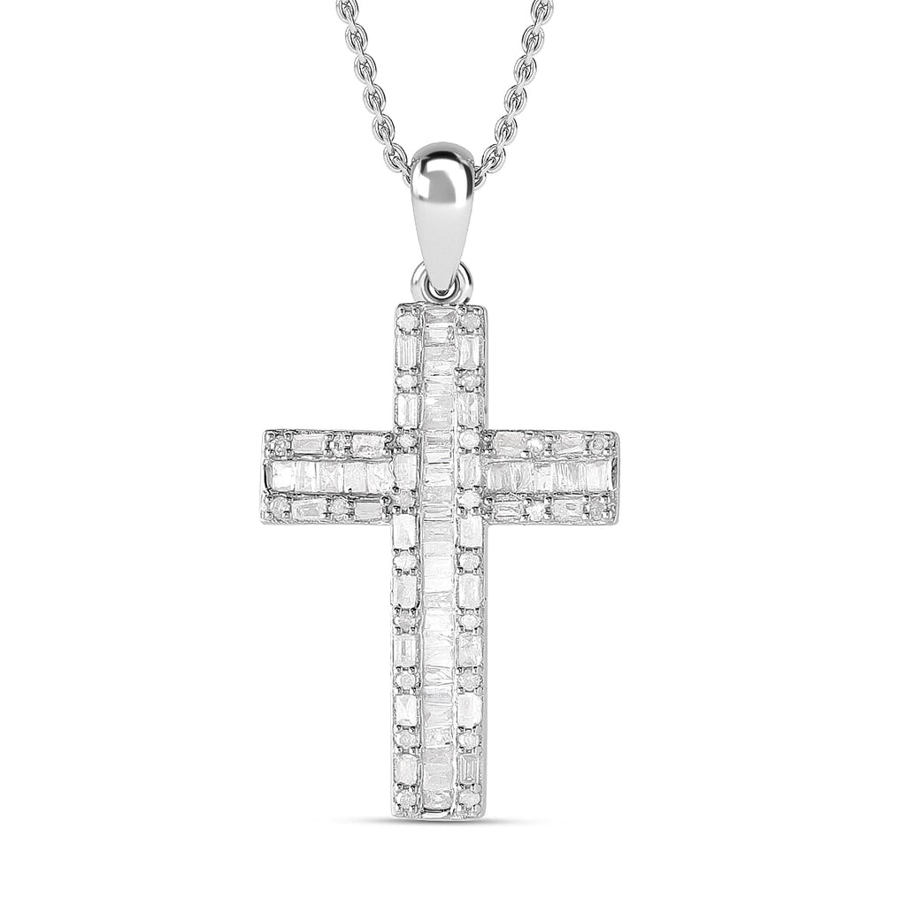 Diamond Cross Pendant in Platinum Overlay Sterling Silver 0.53 Ct.