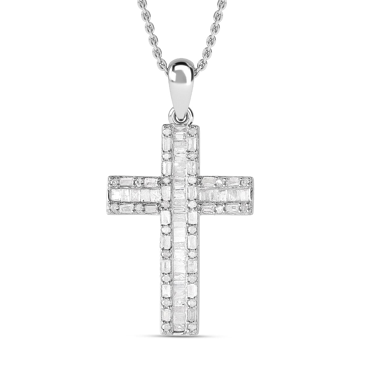 Diamond Cross Pendant in Platinum Overlay Sterling Silver 0.53 Ct. 7622833 0