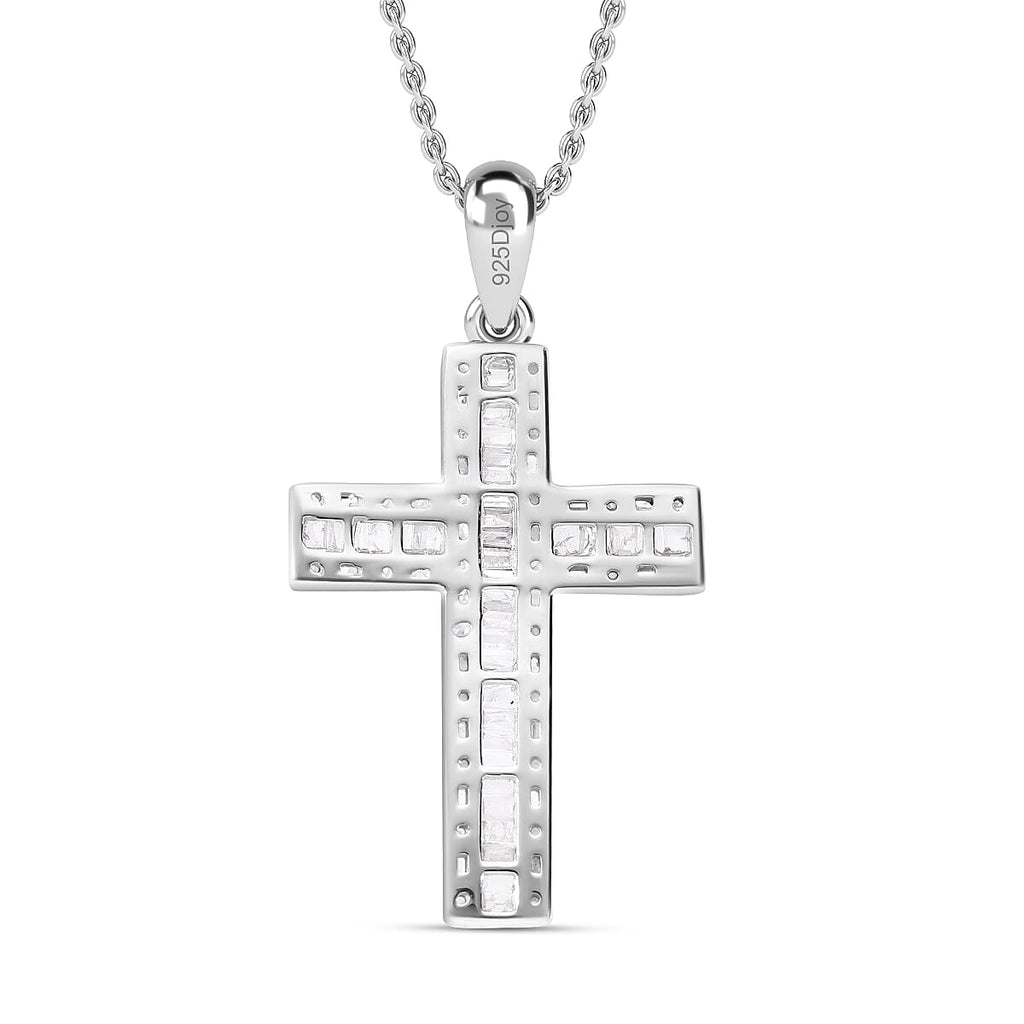 Diamond Cross Pendant in Platinum Overlay Sterling Silver 0.53 Ct.