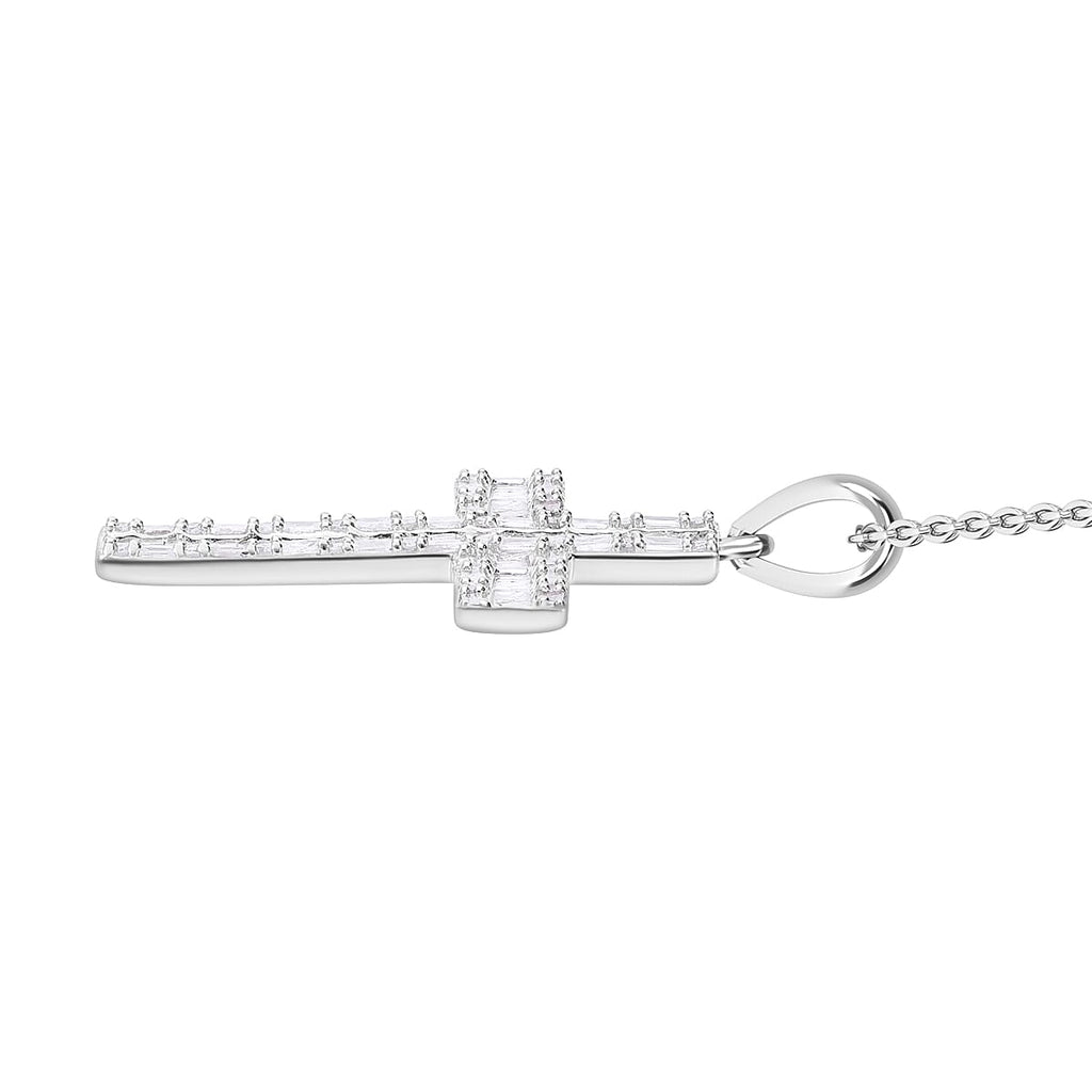 Diamond Cross Pendant in Platinum Overlay Sterling Silver 0.53 Ct.