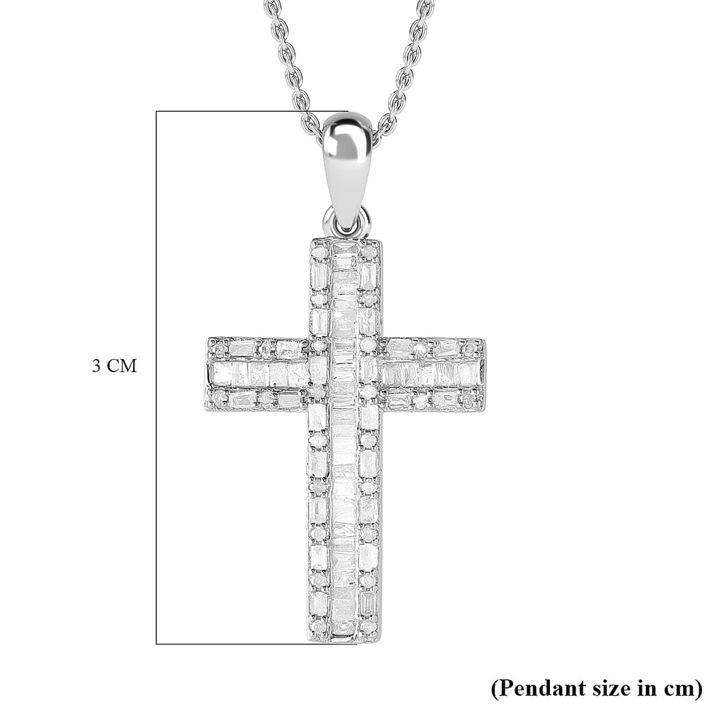 Diamond Cross Pendant in Platinum Overlay Sterling Silver 0.53 Ct.