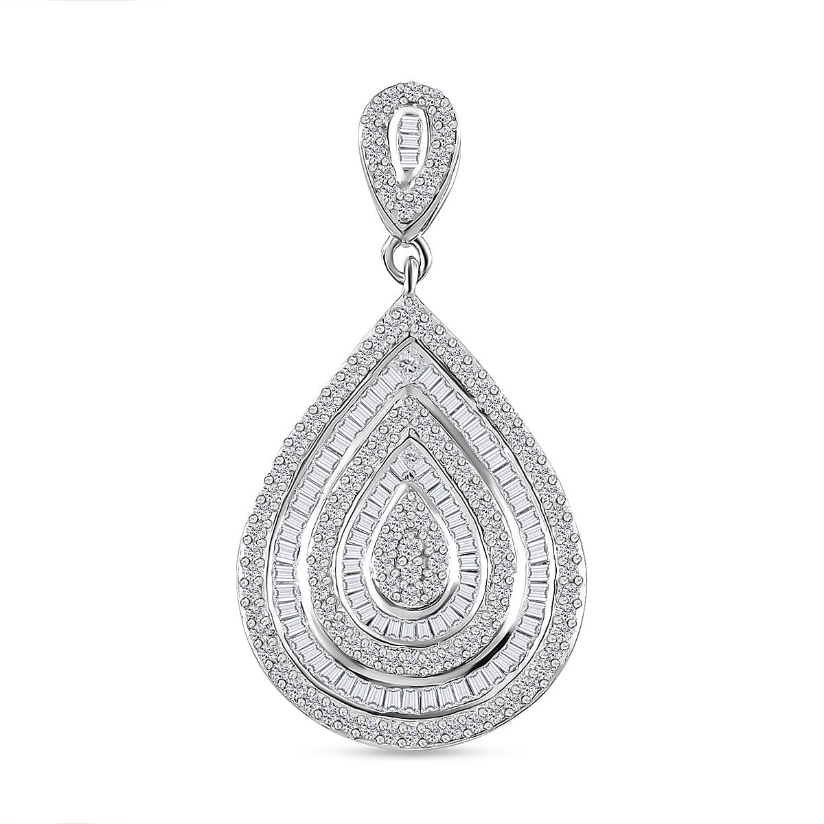 Red Carpet Collection - Diamond Drop Pendant in Platinum Overlay Sterling Silver 7721174 0