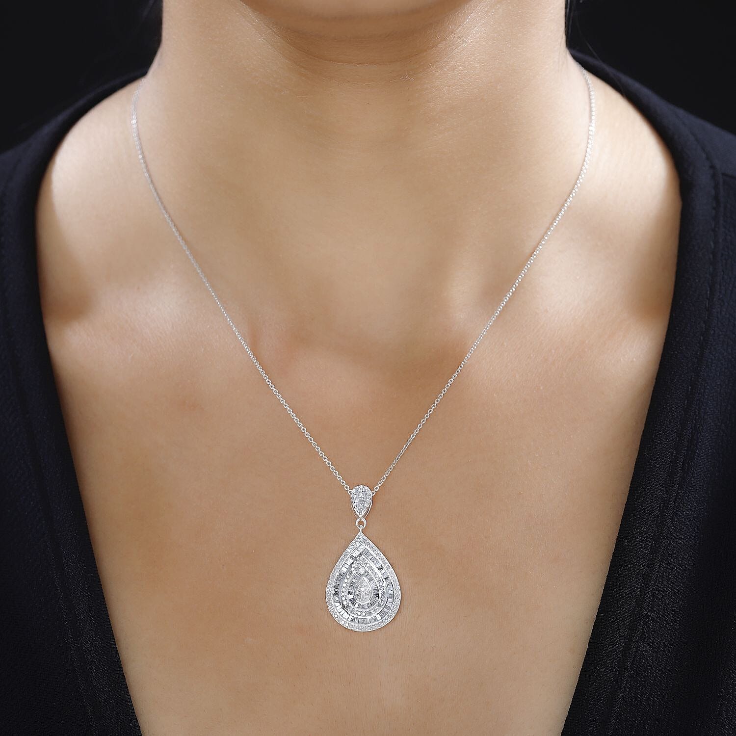 Red Carpet Collection - Diamond Drop Pendant in Platinum Overlay Sterling Silver 7721174 2