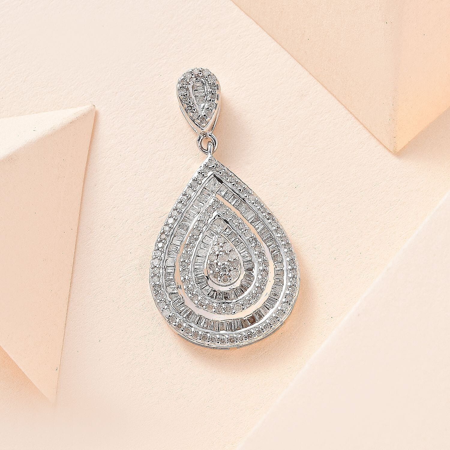 Red Carpet Collection - Diamond Drop Pendant in Platinum Overlay Sterling Silver 7721174 3