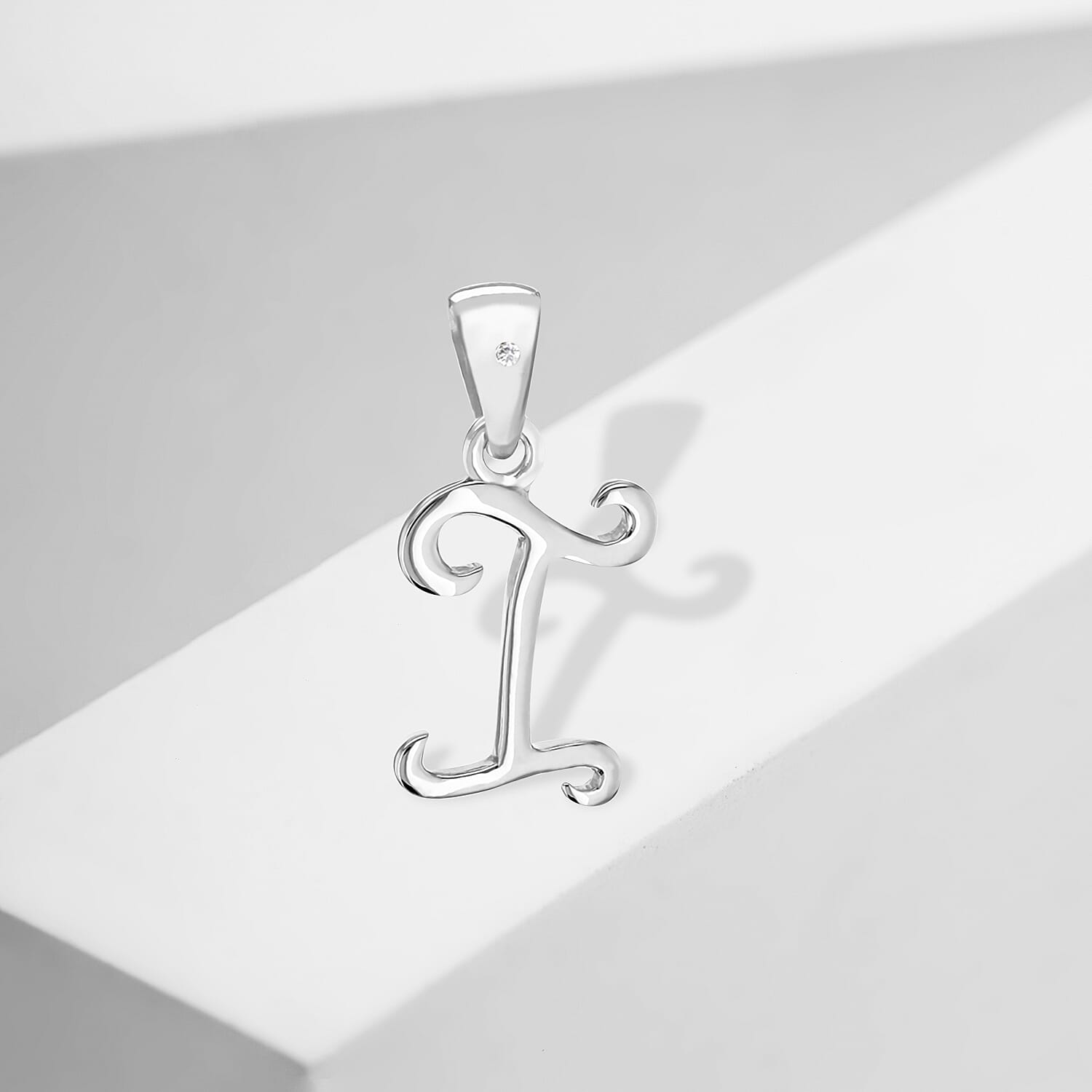 Diamond I Initial Pendant in Sterling Silver Rhodium Plated 10.7mm x 22mm 7384828 1