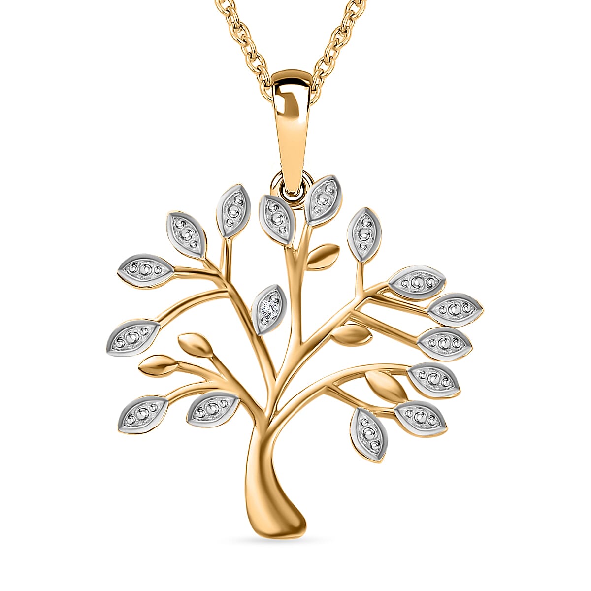 Natural Diamond Tree of Life Pendant with Chain (Size 20) in 14K Gold Overlay Sterling Silver 4290134 0
