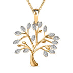 Natural Diamond Tree of Life Pendant with Chain (Size 20) in 14K Gold Overlay Sterling Silver
