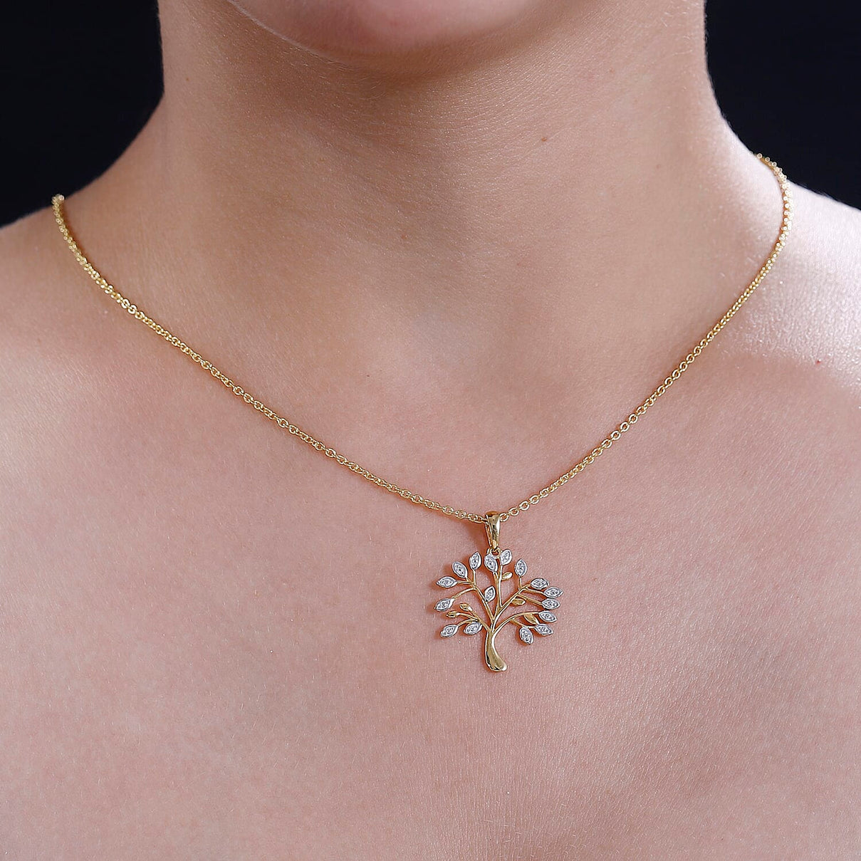 Natural Diamond Tree of Life Pendant with Chain (Size 20) in 14K Gold Overlay Sterling Silver 4290134 2