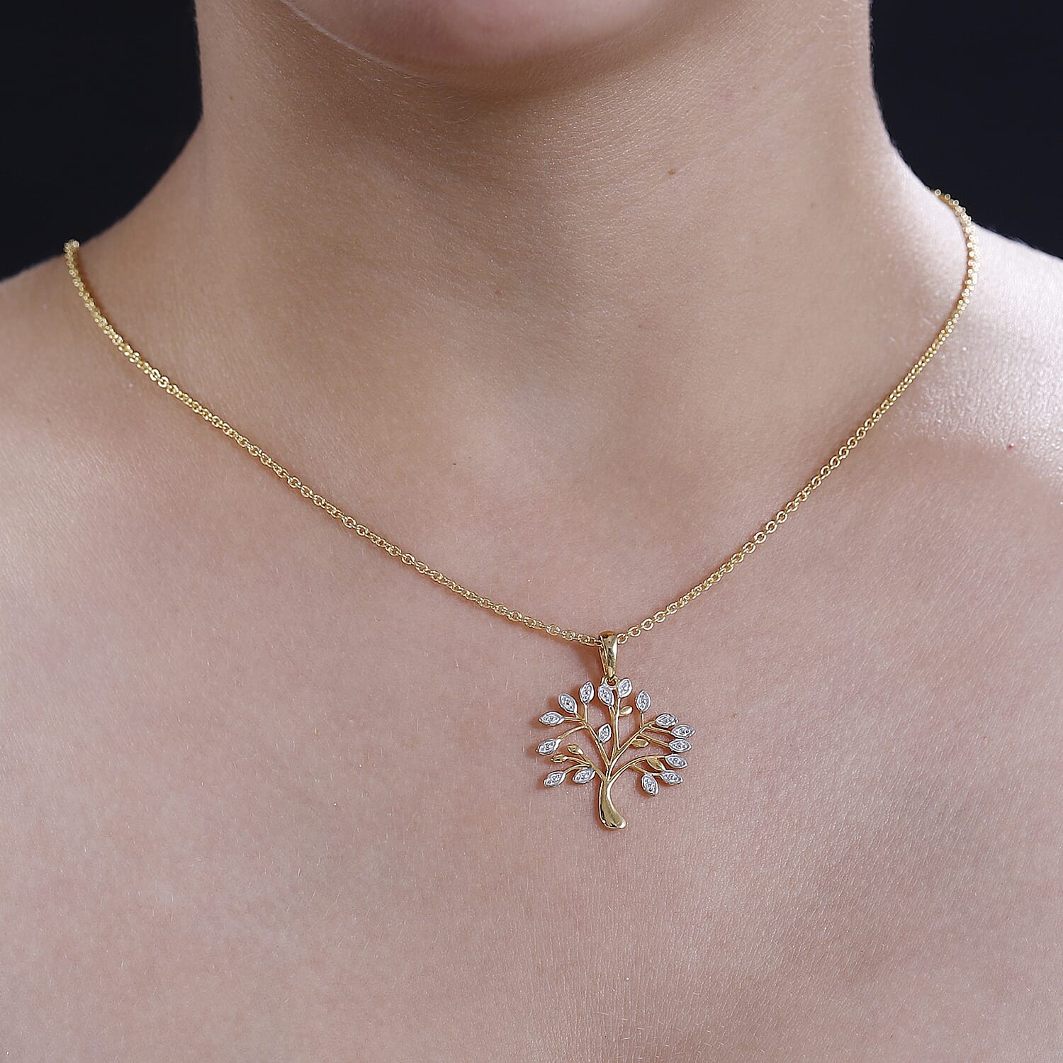 Natural Diamond Tree of Life Pendant with Chain (Size 20) in 14K Gold Overlay Sterling Silver 4290134 2