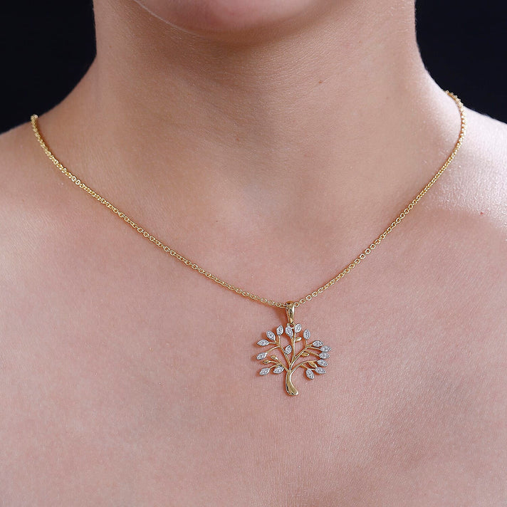 Natural Diamond Tree of Life Pendant with Chain (Size 20) in 14K Gold Overlay Sterling Silver 4290134 2