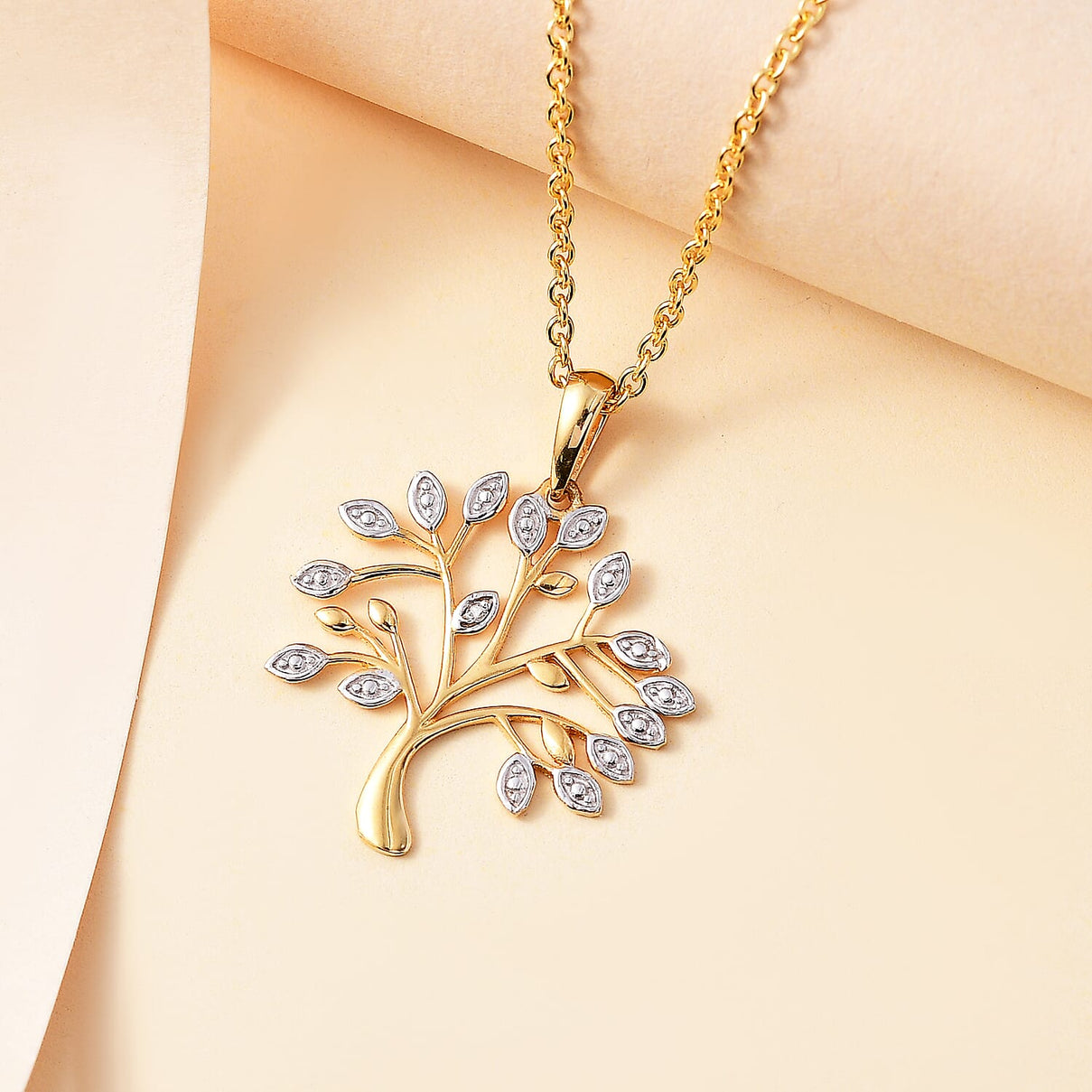 Natural Diamond Tree of Life Pendant with Chain (Size 20) in 14K Gold Overlay Sterling Silver 4290134 3