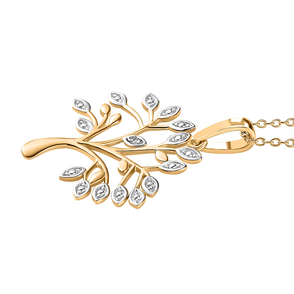 Natural Diamond Tree of Life Pendant with Chain (Size 20) in 14K Gold Overlay Sterling Silver 4290134 4