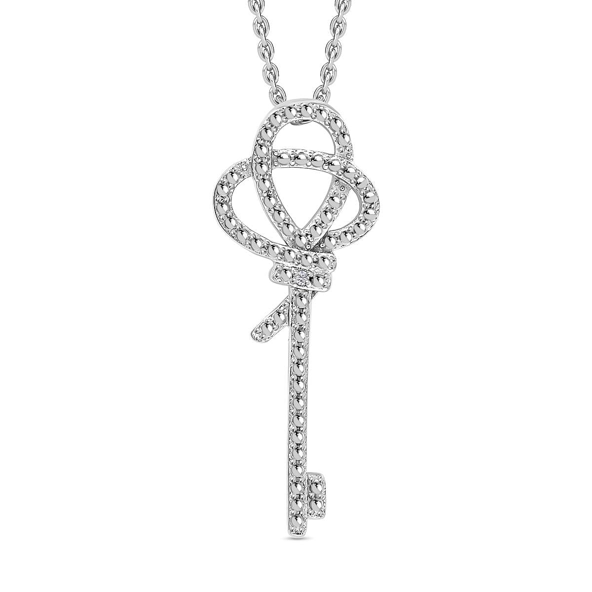 Designer Inspired - Diamond Key Pendant with Chain (Size 20) in Platinum Overlay 4306512 0