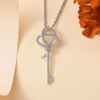 Designer Inspired - Diamond Key Pendant with Chain (Size 20) in Platinum Overlay