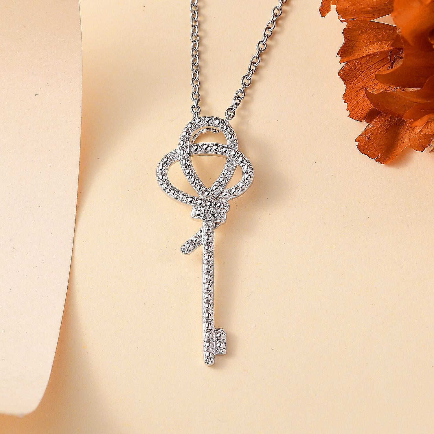 Designer Inspired - Diamond Key Pendant with Chain (Size 20) in Platinum Overlay 4306512 3