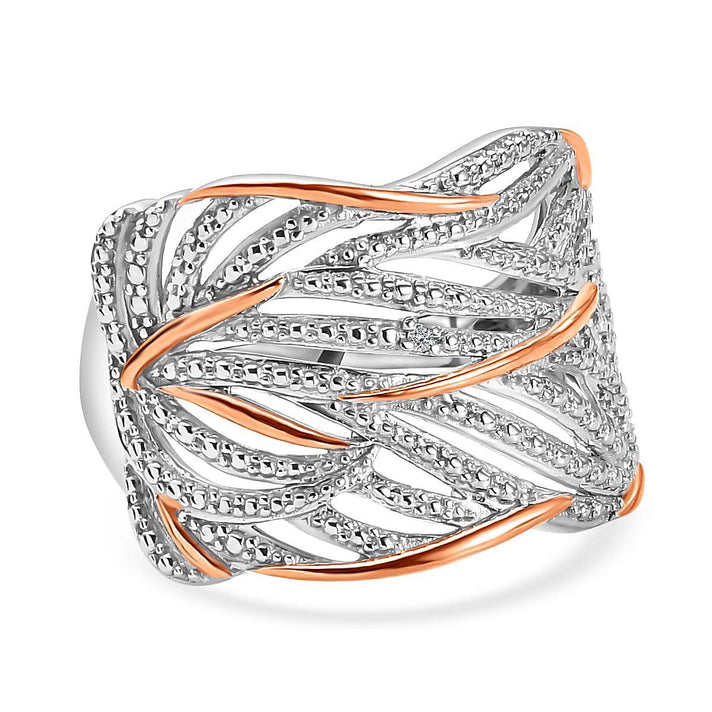 Diamond Criss Cross Ring in 18K Rose Gold Vermeil and Platinum Plated Sterling Silver 7560147 1