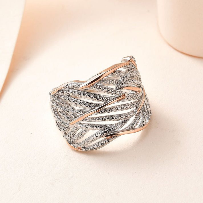 Diamond Criss Cross Ring in 18K Rose Gold Vermeil and Platinum Plated Sterling Silver 7560147 2