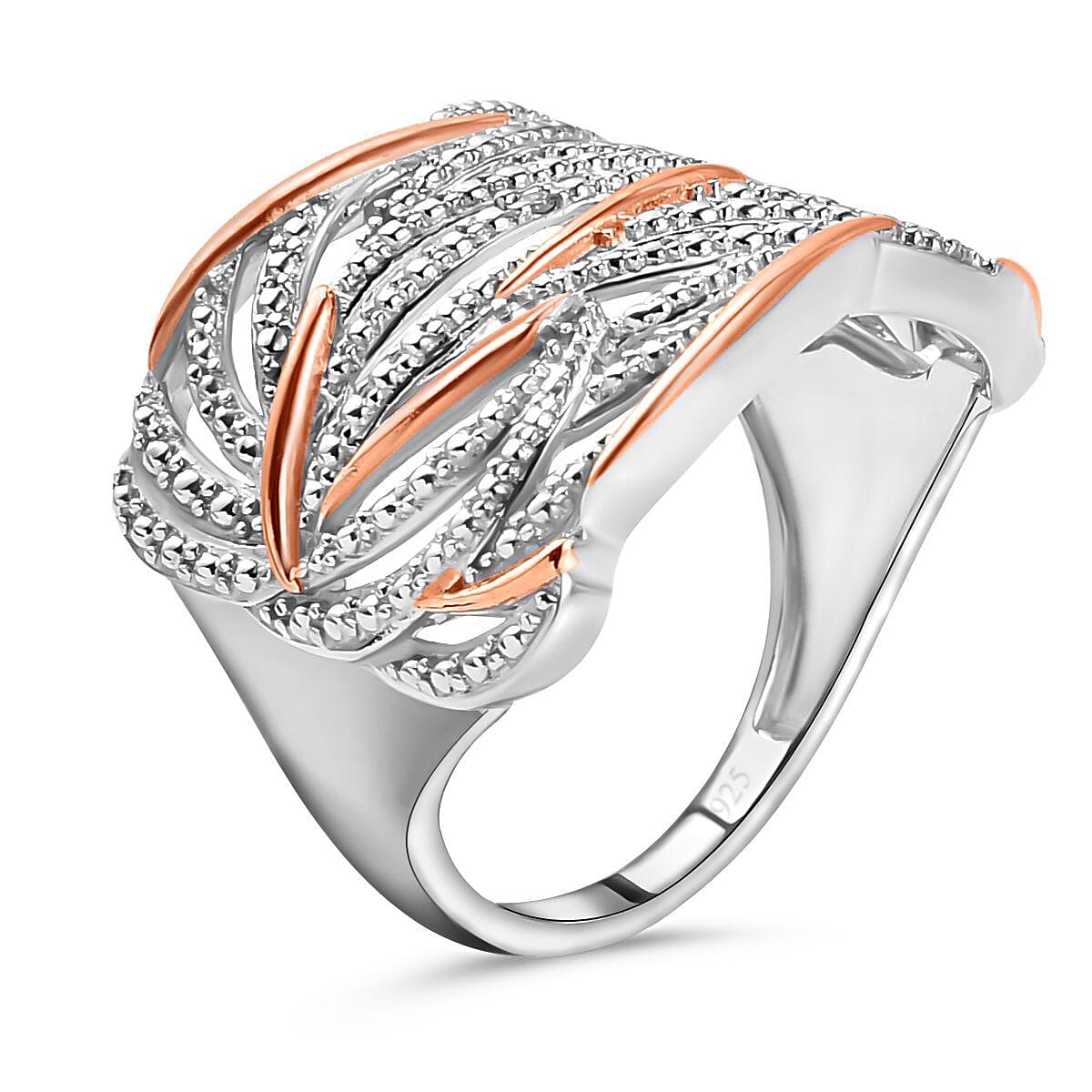 Diamond Criss Cross Ring in 18K Rose Gold Vermeil and Platinum Plated Sterling Silver V32518362 3