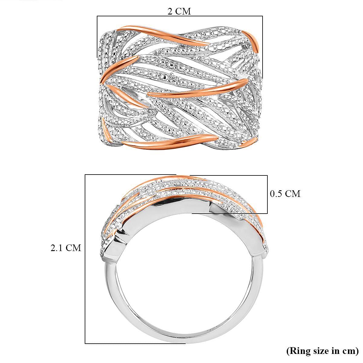 Diamond Criss Cross Ring in 18K Rose Gold Vermeil and Platinum Plated Sterling Silver V32518362 5