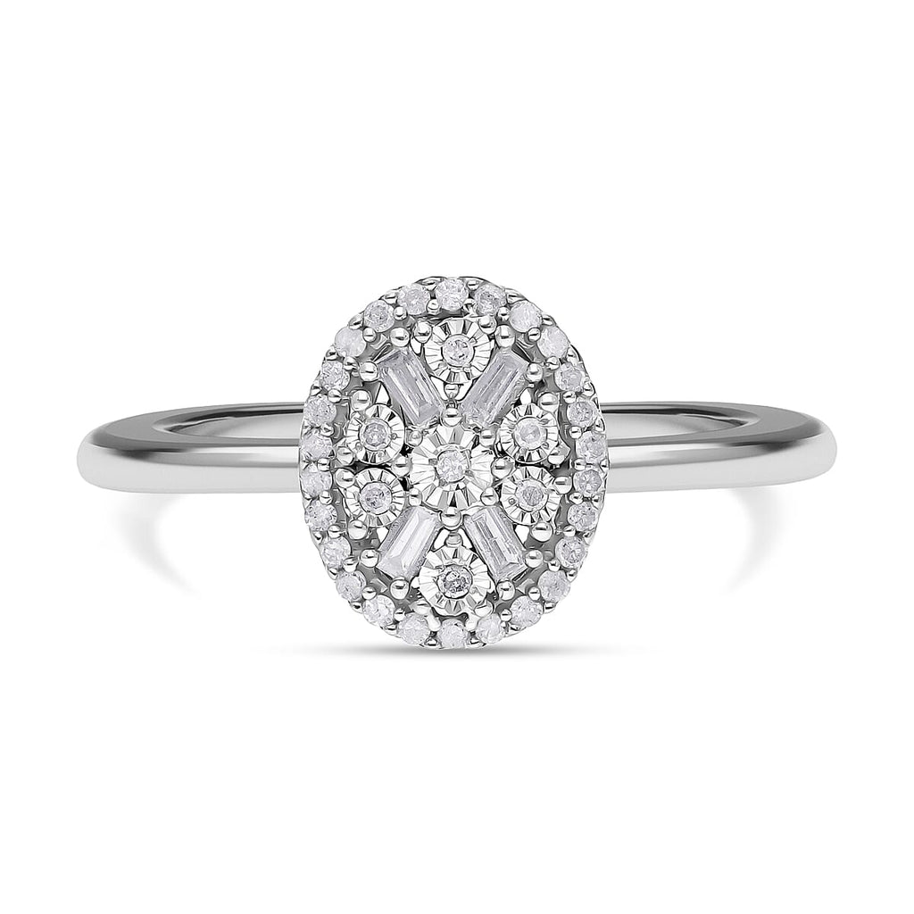 One Time Deal- Diamond Ring in Platinum Overlay Sterling Silver