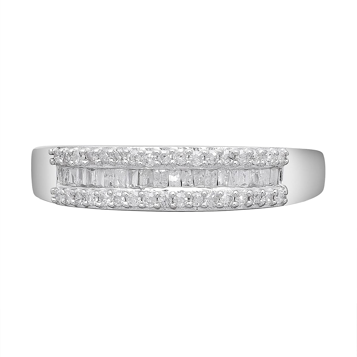 Diamond Half Eternity Ring in Platinum Overlay Sterling Silver 7776459 0