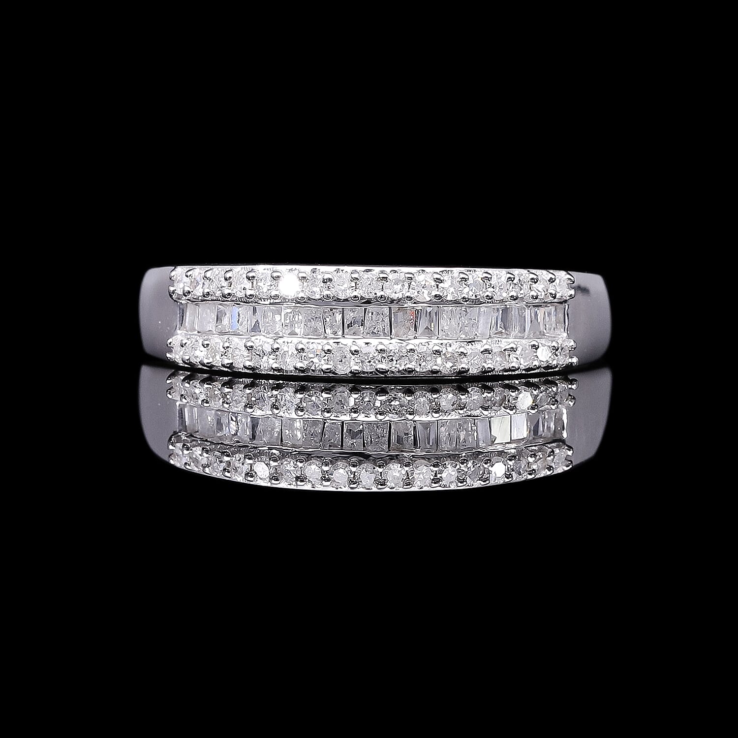Diamond Half Eternity Ring in Platinum Overlay Sterling Silver 7776459 1