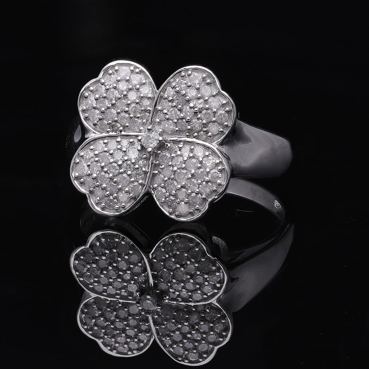 Diamond Clove Floral Ring in Platinum Overlay Sterling Silver 7726818 2