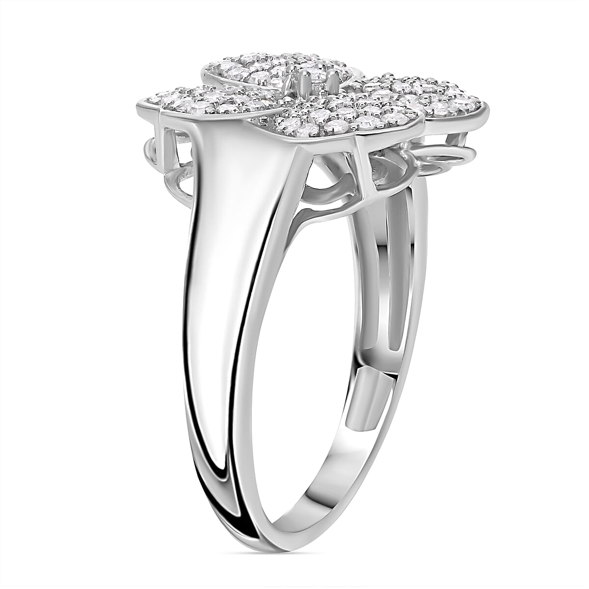 Diamond Clove Floral Ring in Platinum Overlay Sterling Silver 7726818 4