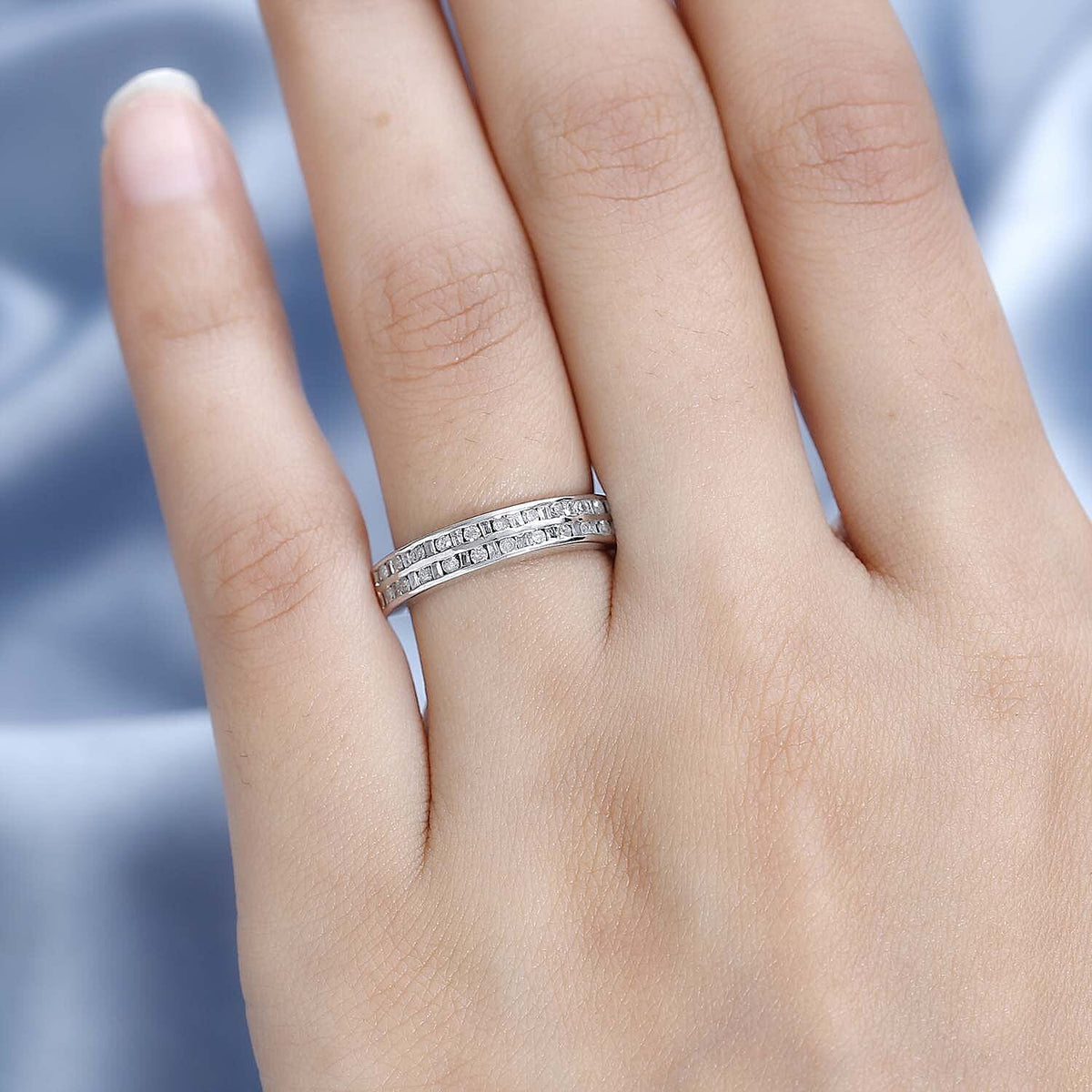 Diamond Half-Eternity Ring in Platinum Overlay Sterling Silver 0.50 Ct 7649438 3